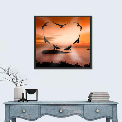 Heart-shaped Birds at Sunset Wall Art