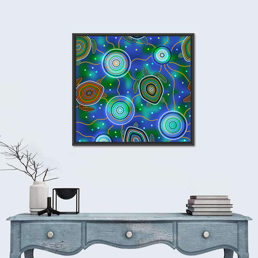 Dot Painted Sea Turtles and Jellyfish Pattern Wall Art