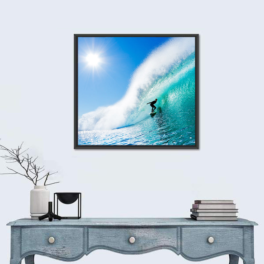 Surfer Inside Blue Barrel Wave Wall Art