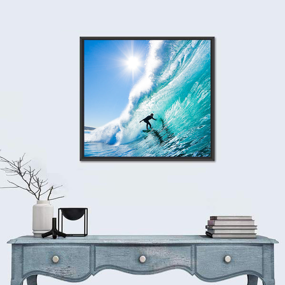 Sunlit Blue Wave with Surfer Wall Art