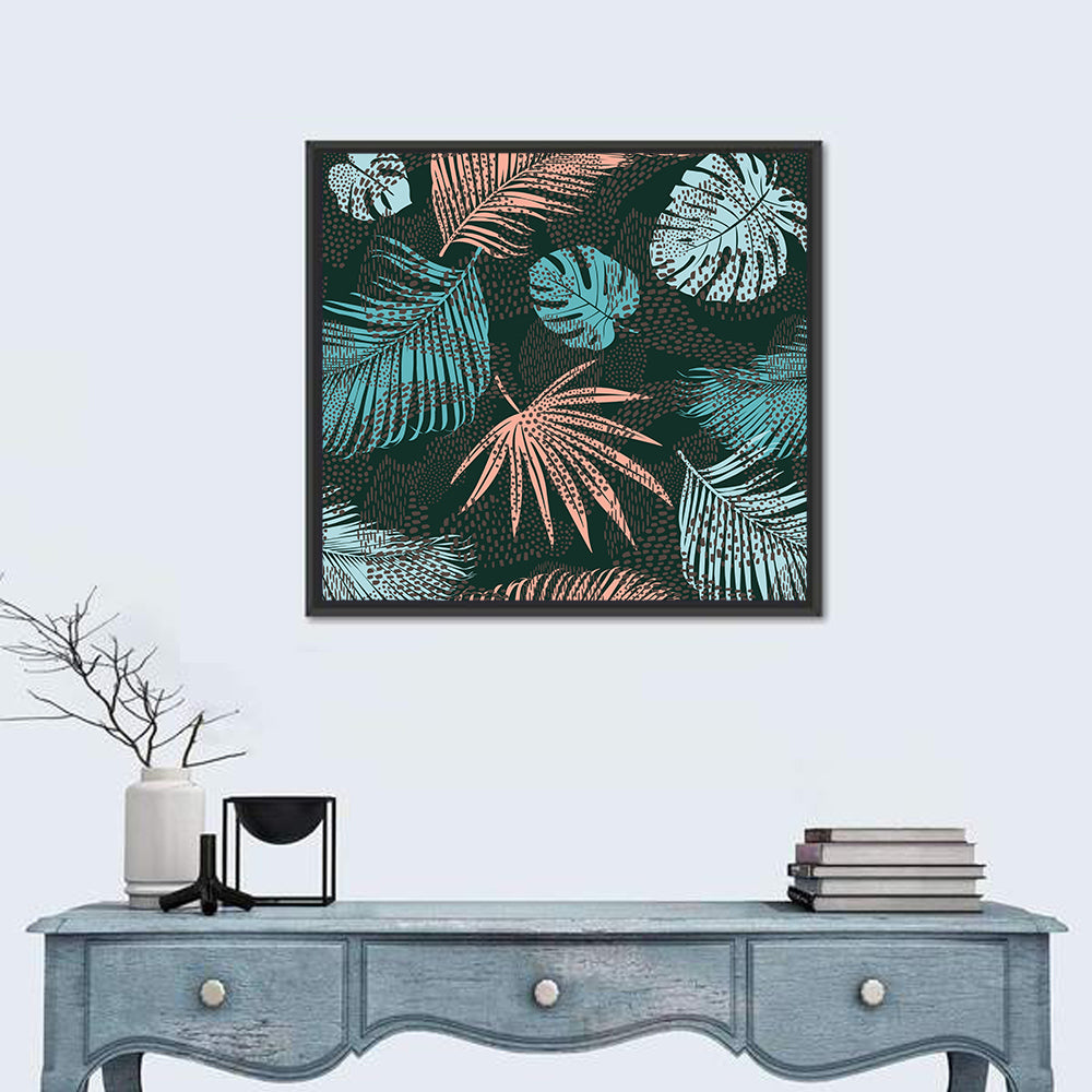 Stippled Tropical Leaves Illustration Wall Art