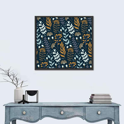 Navy Gold Wild Floral Pattern Wall Art