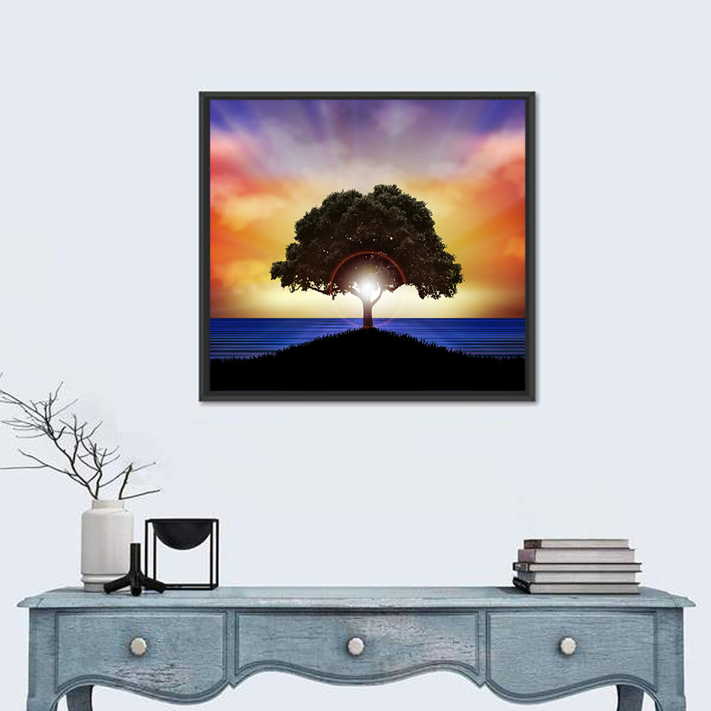 Coastal Sunset Tree Silhouette Wall Art
