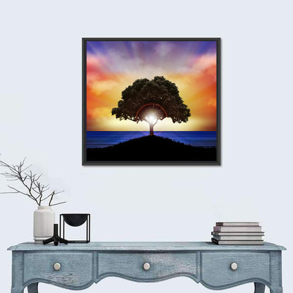 Coastal Sunset Tree Silhouette Wall Art