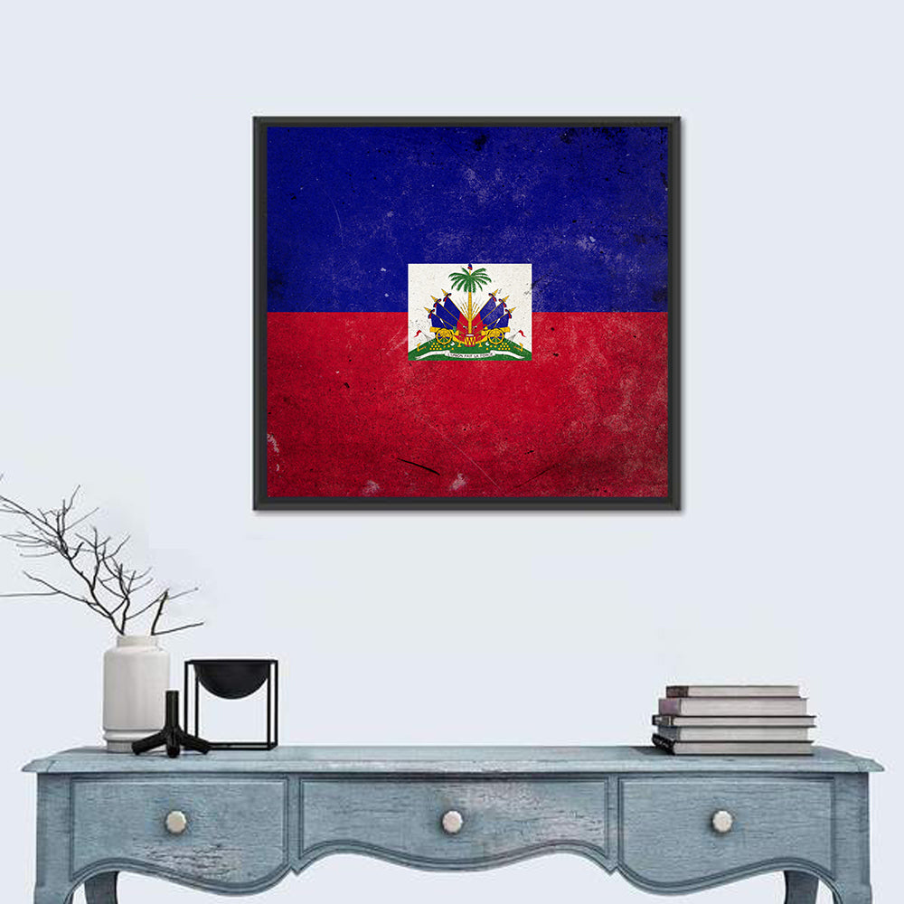 Haitian Flag with Distressed Emblem Wall Art