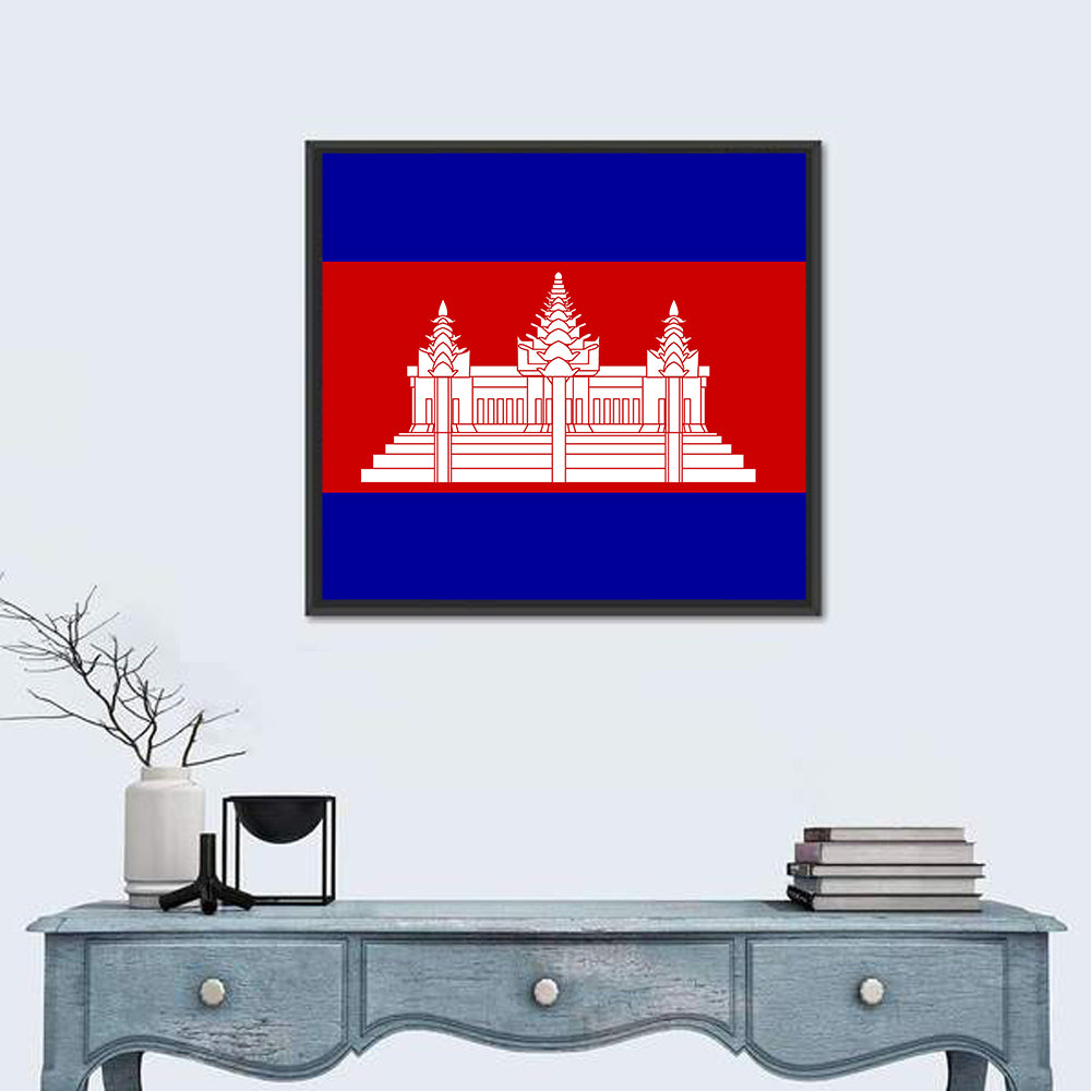 Cambodia Flag with Angkor Wat Emblem Wall Art
