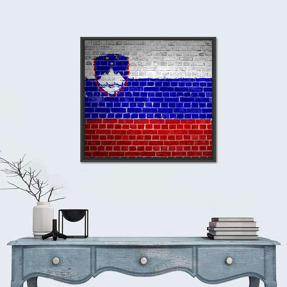 Slovenia Flag on Weathered Brick Wall Art