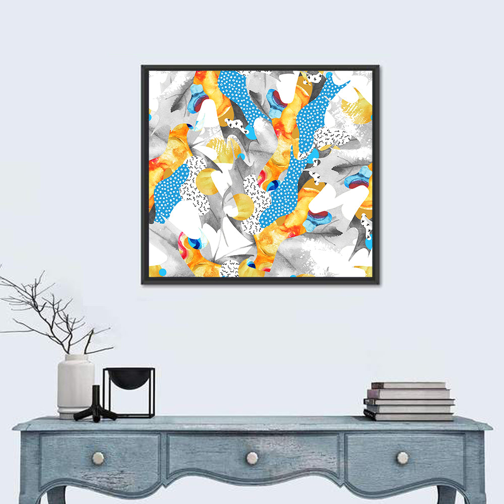 Fluid Leaf Shapes Pattern Wall Art in a room, square