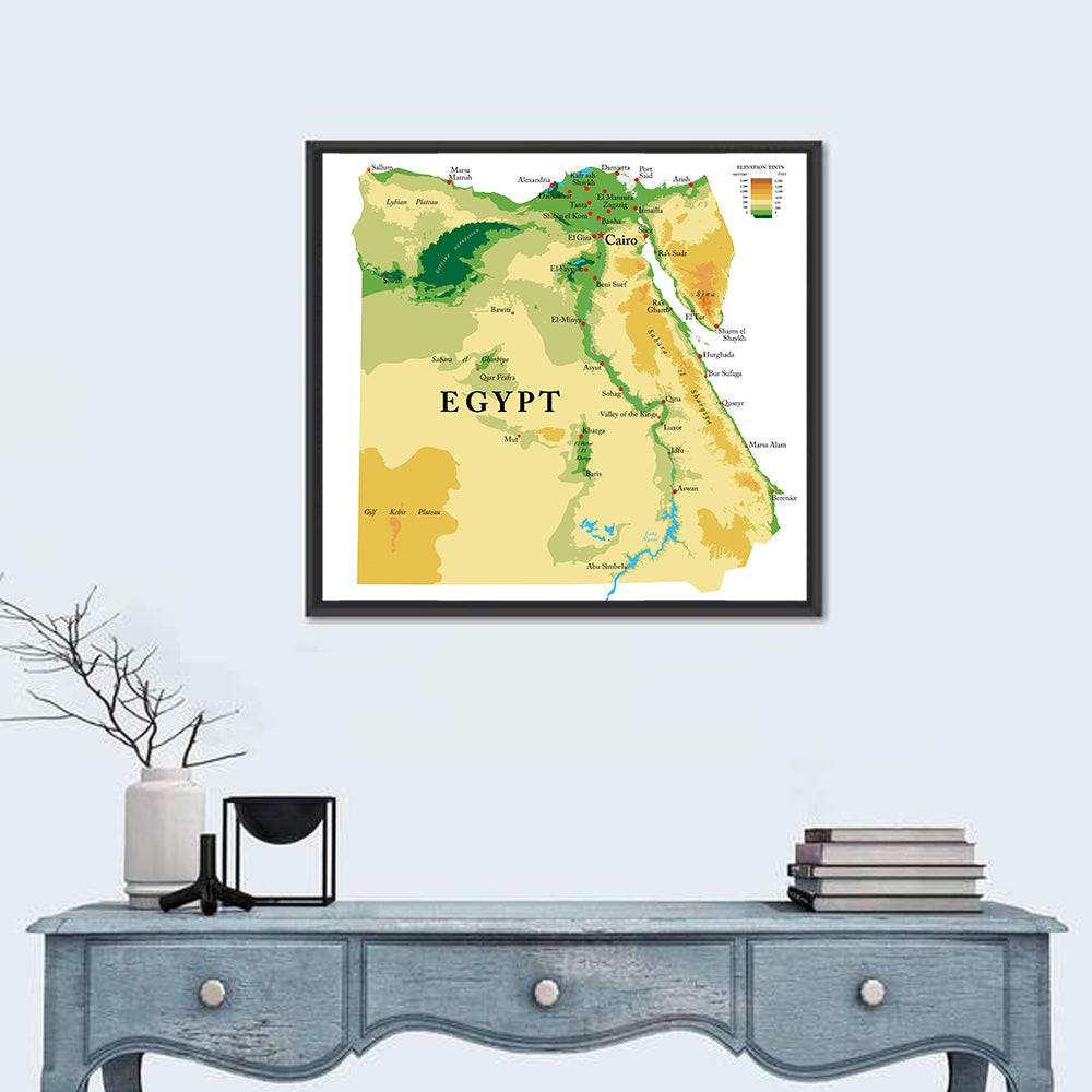 Egypt Topographic Map Wall Art in a room, square