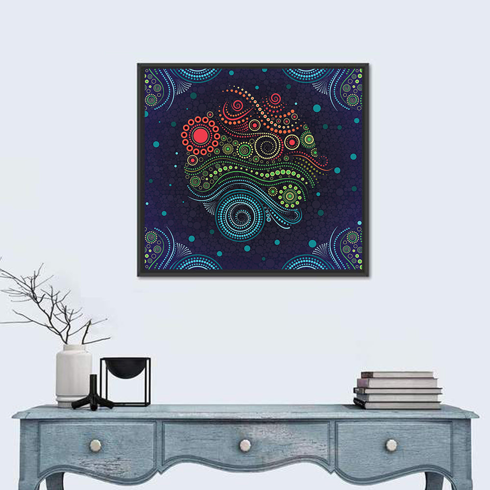 Concentric Floral Dot Illustration Wall Art in a room, square