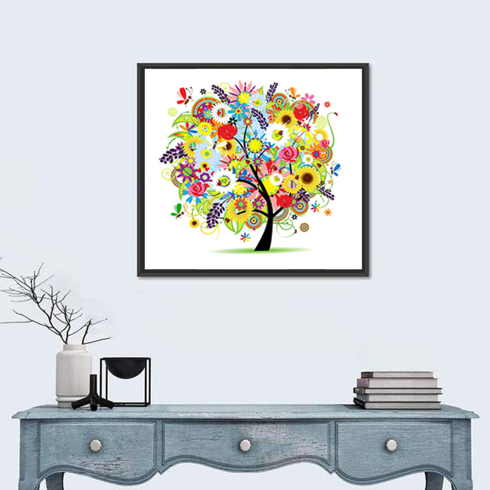 Colorful Floral Tree with Butterflies Wall Art