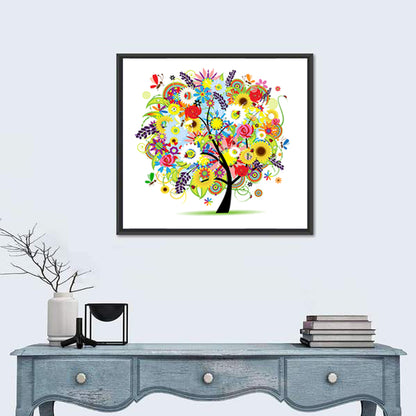 Colorful Floral Tree with Butterflies Wall Art