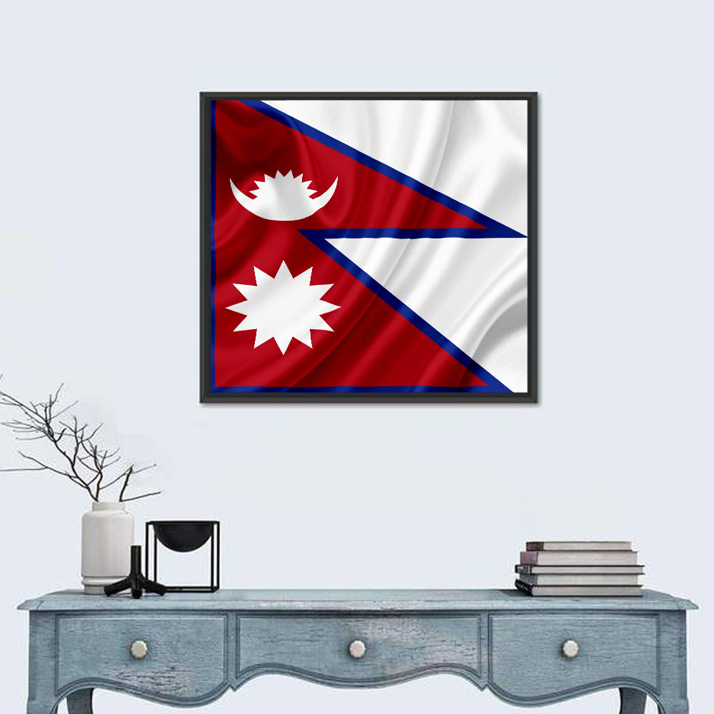 Nepal Flag with Moon and Sun Wall Art