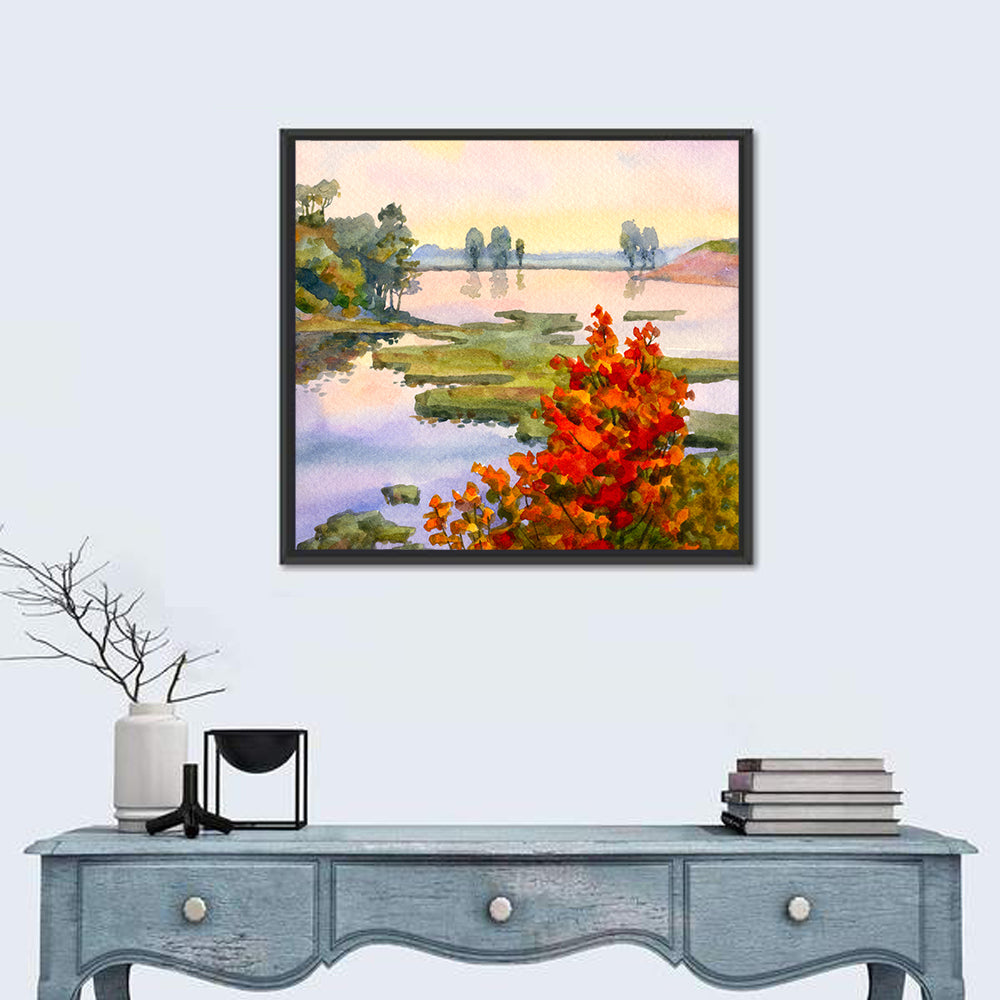 Autumn Lake Watercolor Wall Art