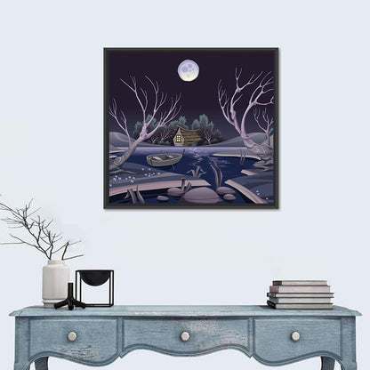 Cottage by Moonlit Pond Wall Art