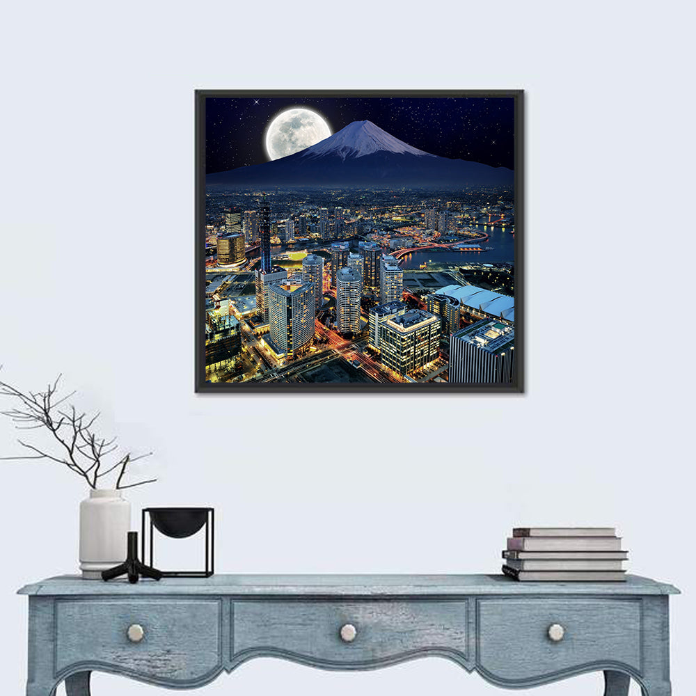 Yokohama Night Skyline with Mount Fuji Wall Art