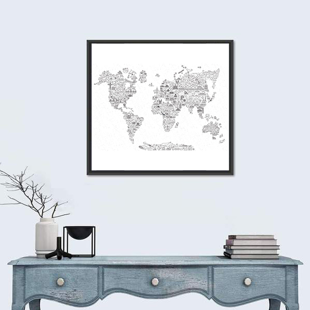 World Map of Travel Icons Wall Art