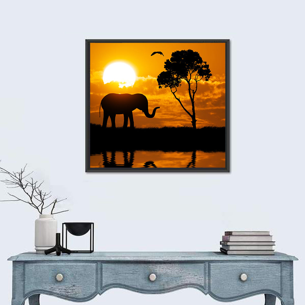 Sunset Elephant Silhouette Wall Art