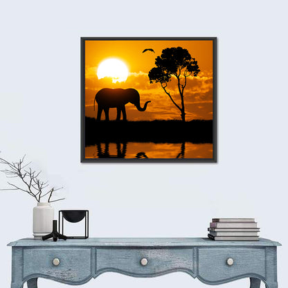 Sunset Elephant Silhouette Wall Art