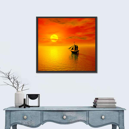 Old Sailboat Silhouette at Sunset Wall Art
