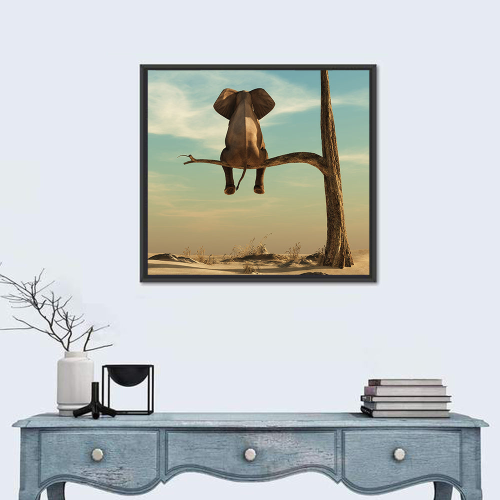 Solitary Elephant on a Tree Branch Wall Art