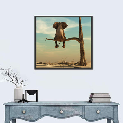 Solitary Elephant on a Tree Branch Wall Art
