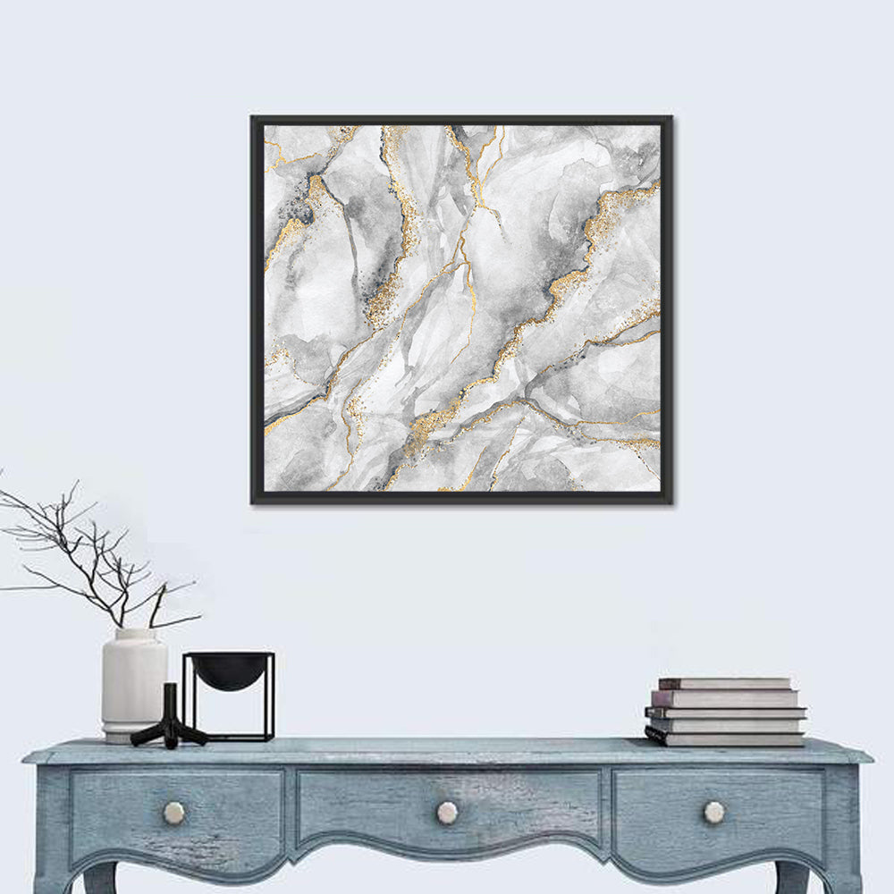 White Marble with Gold Veins Wall Art