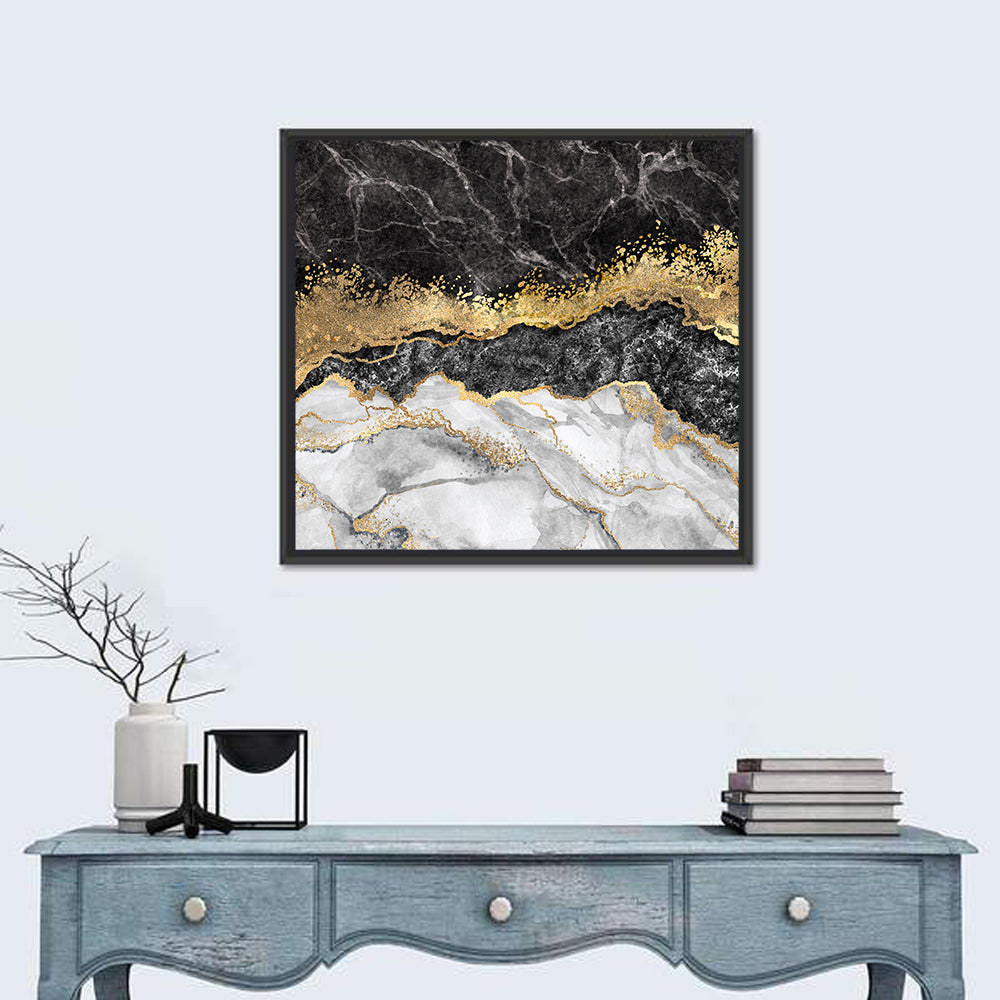 Gold Veined Marble Layers Wall Art in a room, square