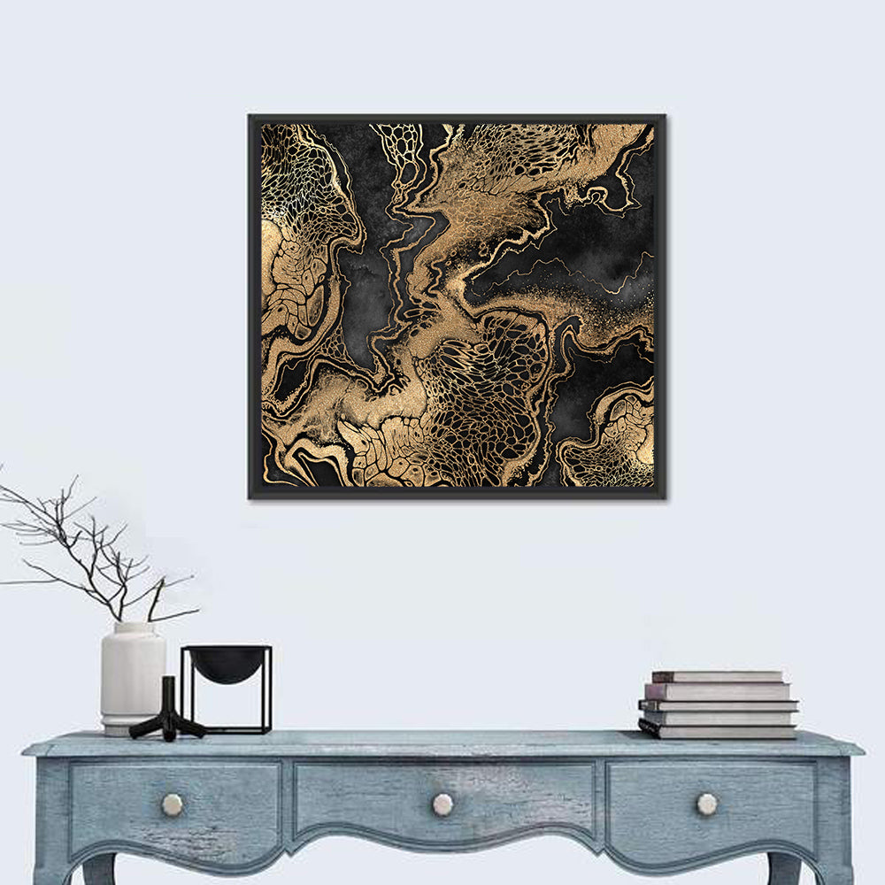 Black Marble with Gold Veins Wall Art in a room, square