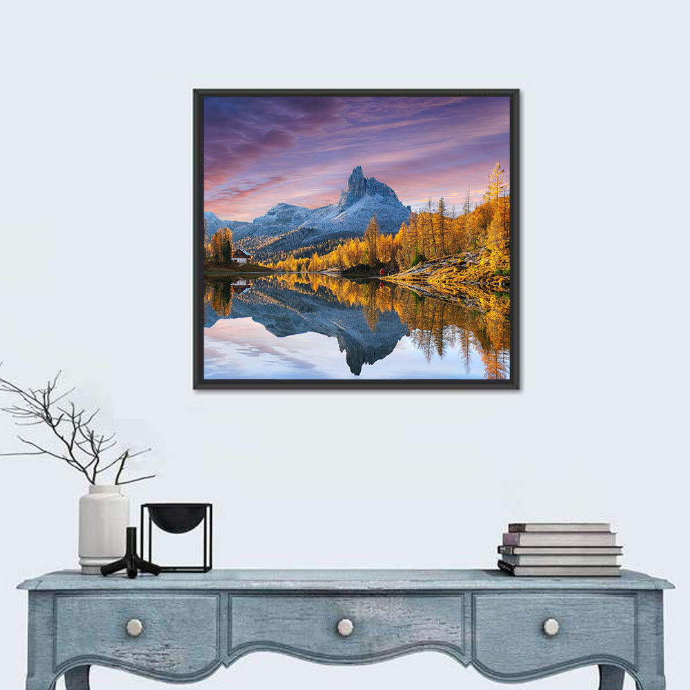 Lake Federa In Dolomites At Sunset Wall Art