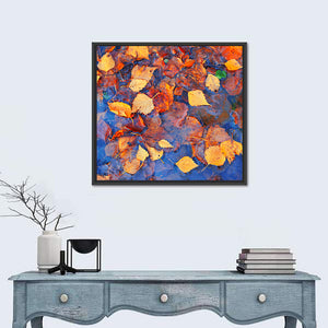 Fall Season Leaves In Rain Puddle Wall Art