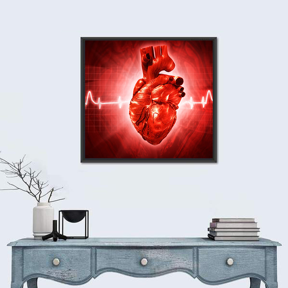 3d Anatomical Heart with Ecg Trace Wall Art