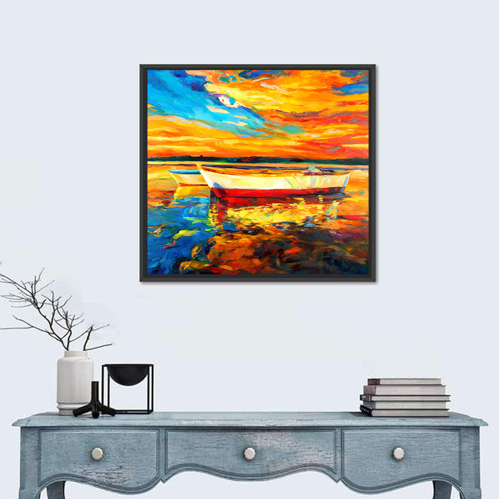 Boats at Golden Sunset Wall Art
