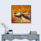 Boat at Jetty with Reflection Wall Art
