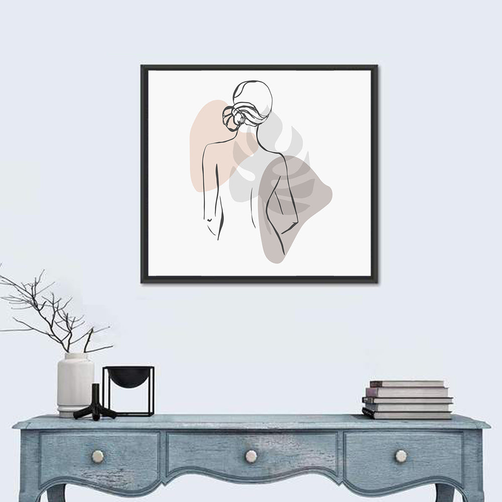Continuous Line Woman with Monstera Leaf Wall Art
