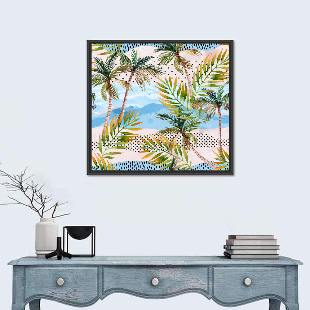Watercolor Palm Trees Wall Art in a room, square