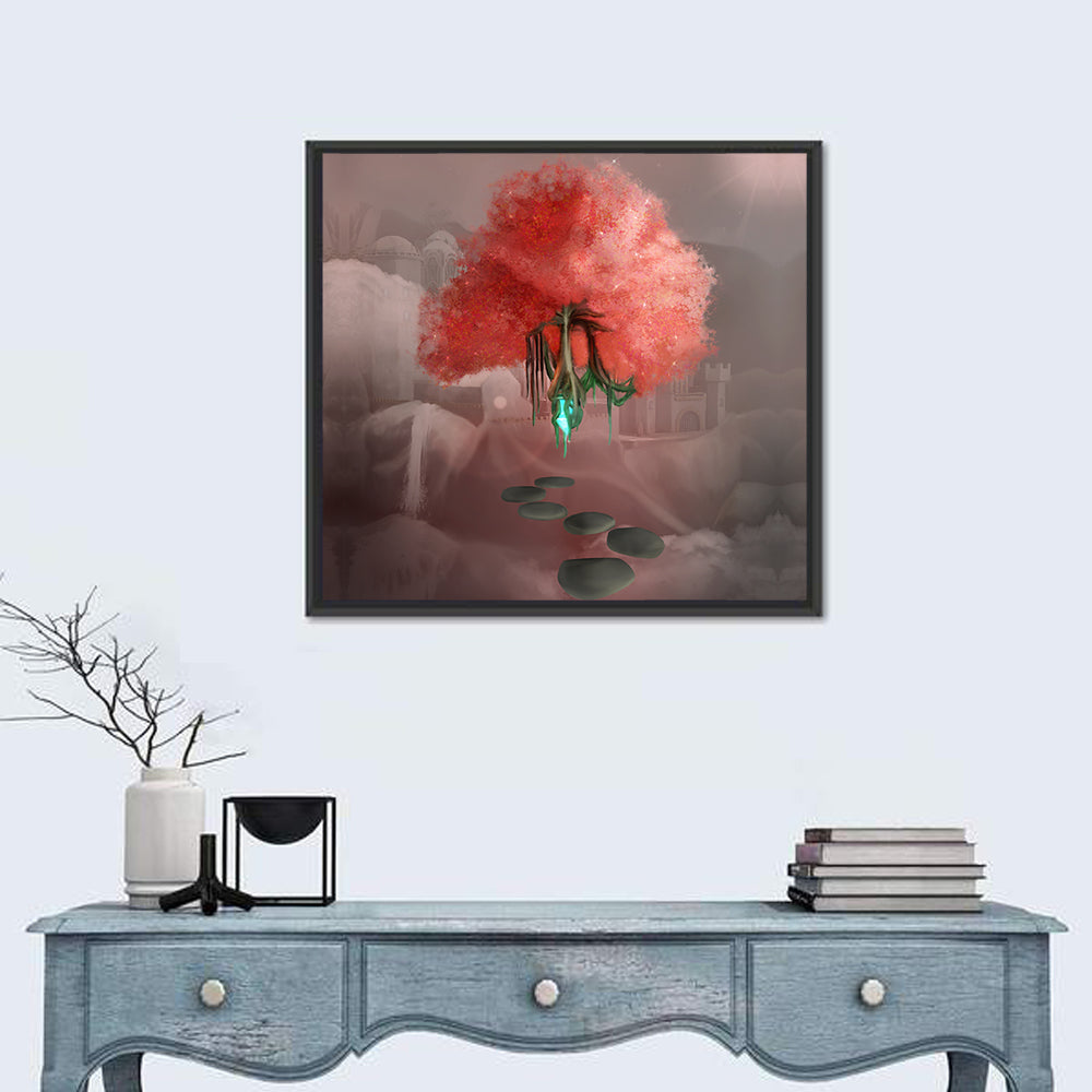 Floating Pink Tree Over Stone Path Wall Art