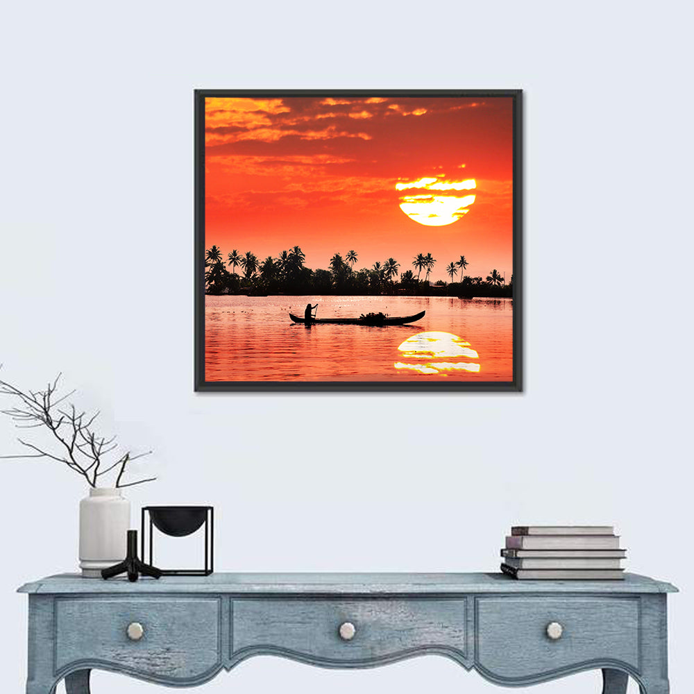 Boat and Fisherman Silhouette Wall Art
