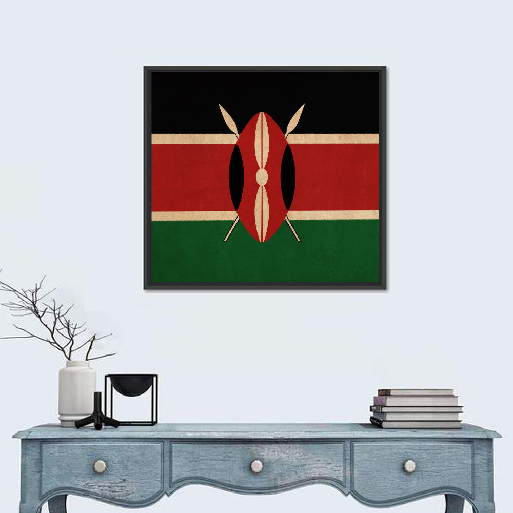 Kenyan Flag with Shield Emblem Wall Art