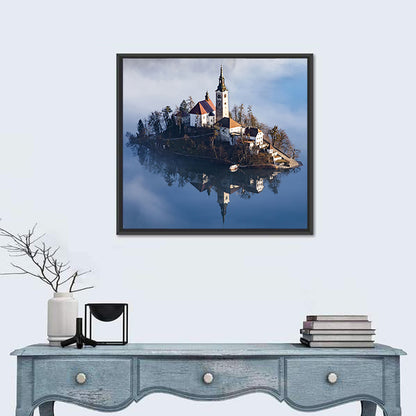 Lake Bled In Early Morning With Fog Wall Art