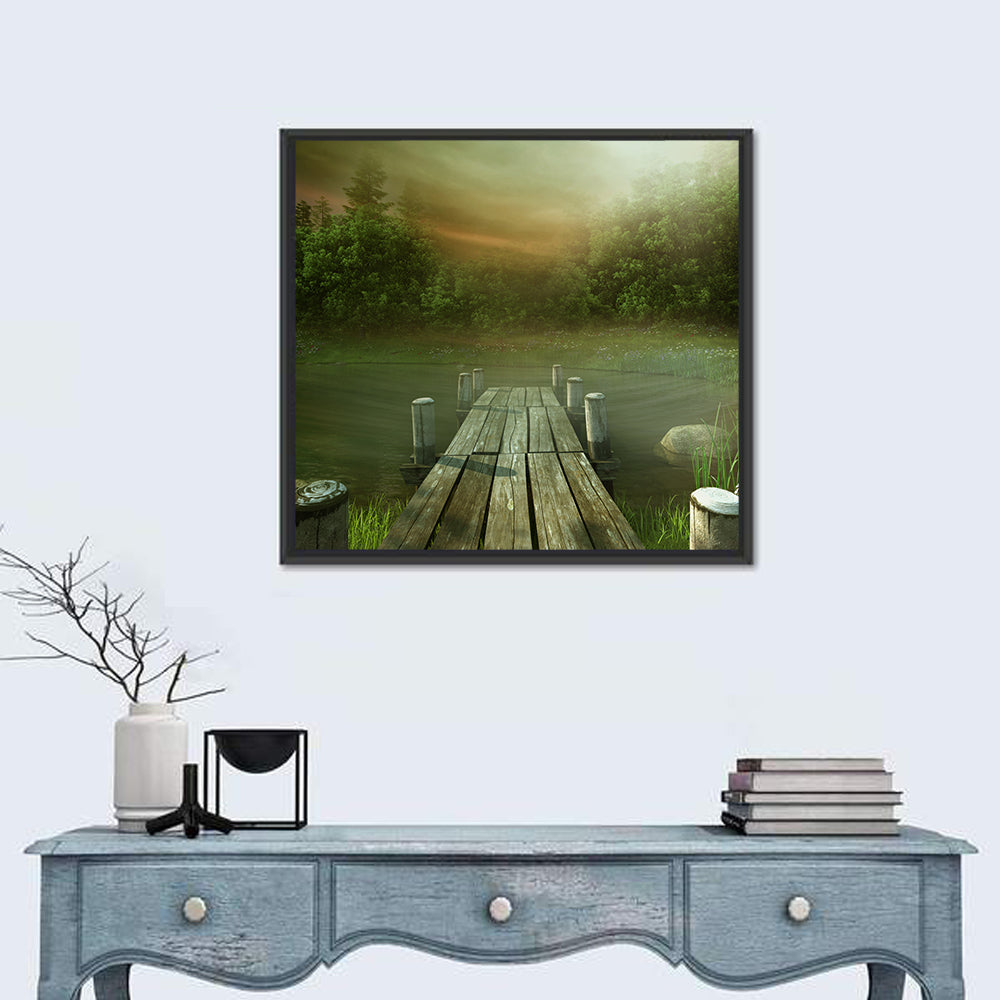 Wooden Jetty on Misty Lake Wall Art
