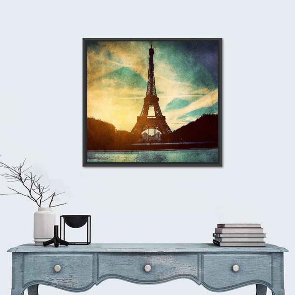 Eiffel Tower Sunset Reflection Wall Art