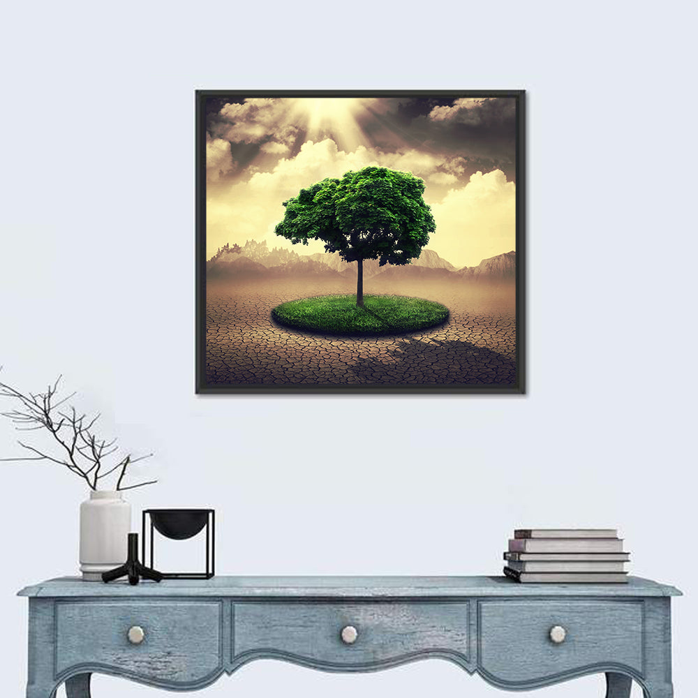 Circular Grass Oasis with Lone Tree Wall Art