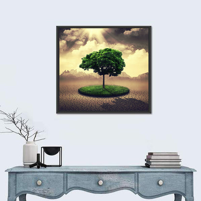 Circular Grass Oasis with Lone Tree Wall Art