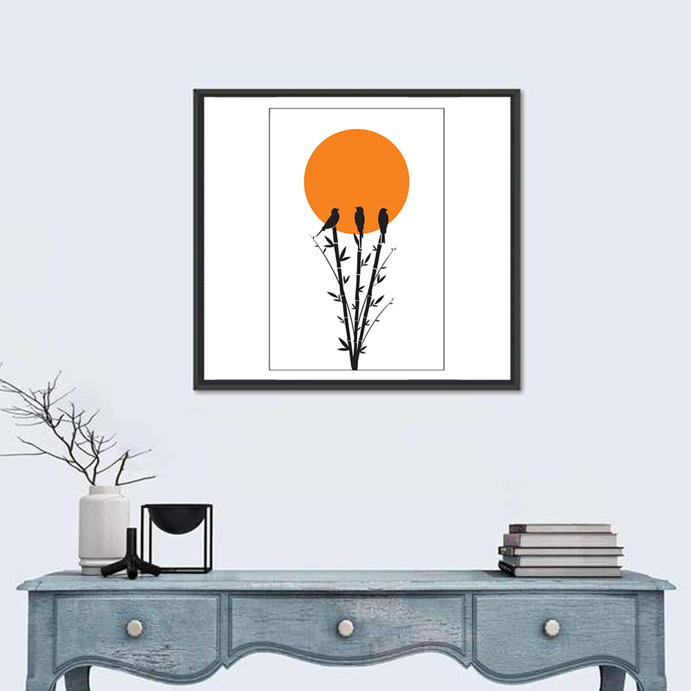Bamboo and Birds Silhouette Wall Art