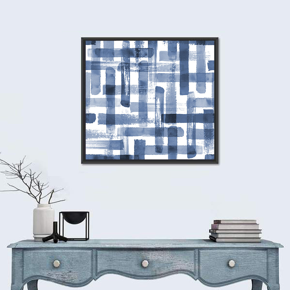 Indigo Brushstrokes Grid Wall Art