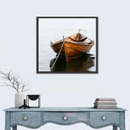Tethered Wooden Rowboat on Calm Water Wall Art