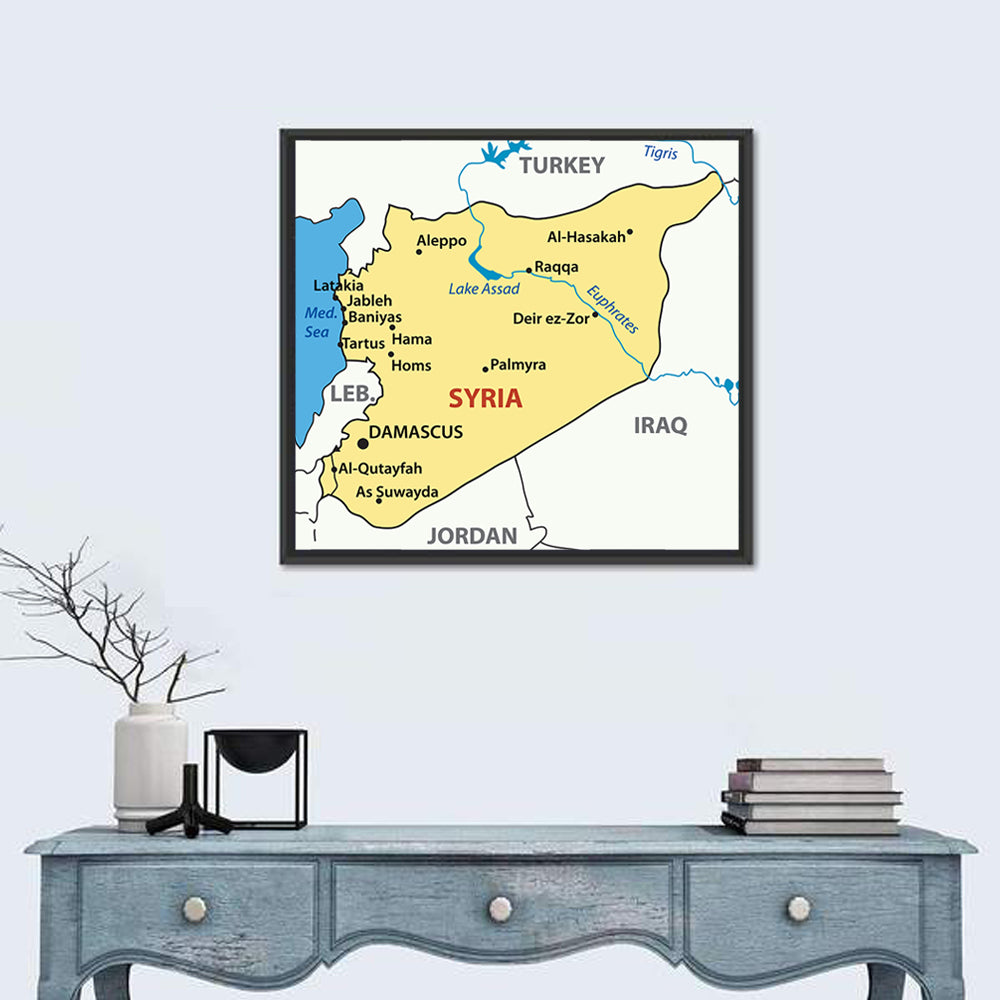 Map of Syria Wall Art in a room, square
