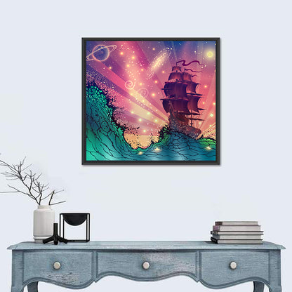 Tall Ship on Cosmic Waves Wall Art