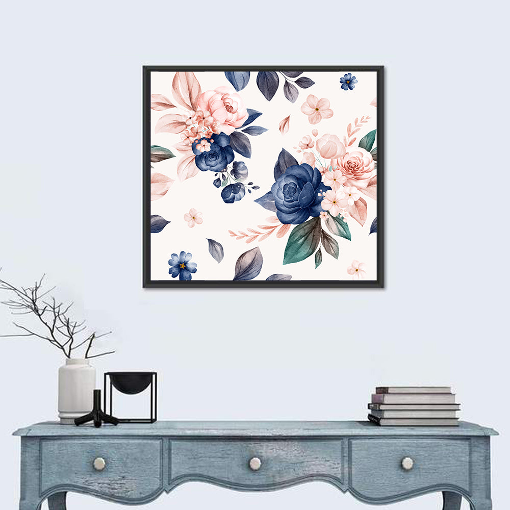 Peach Watercolor Rose Pattern Wall Art in a room, square